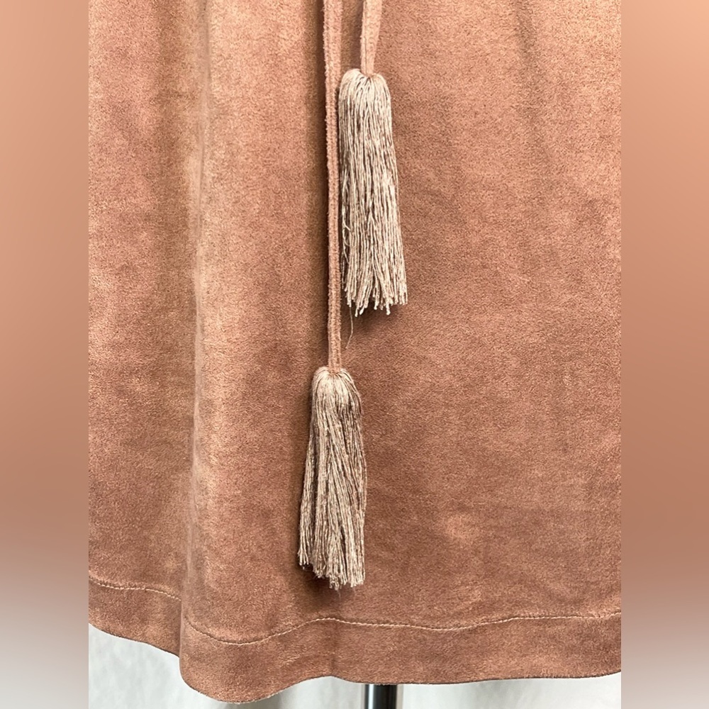 OLIVACEOUS ~ Tan Vegan Suede Dress with Bell Sleeves and Tie Detail ~Size Med - Picture 9 of 12